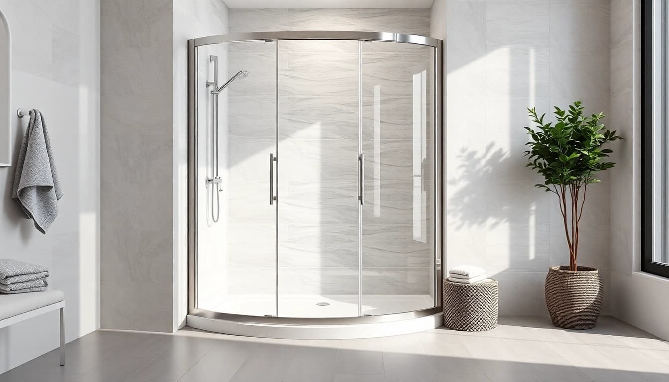 Duschkabine 80x80 in einem modernen Badezimmer mit eleganten Glasdetails und hellen Akzenten