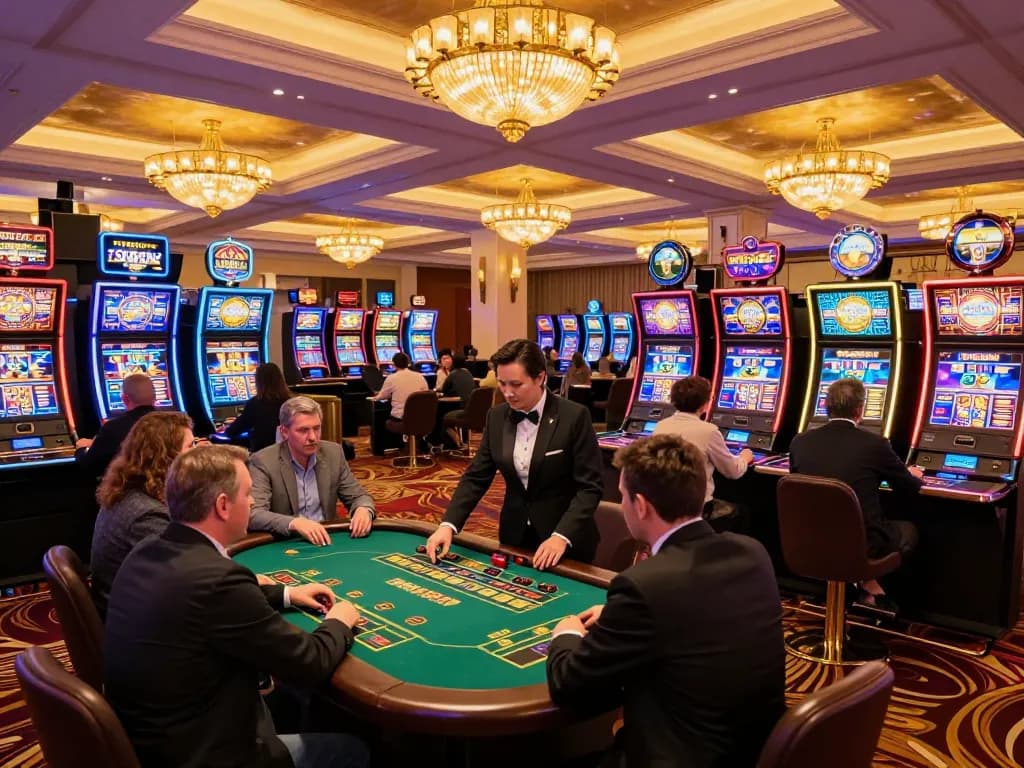 Players engaging in high-stakes gameplay at 78WIN casino, showcasing exciting slot machines and table games.