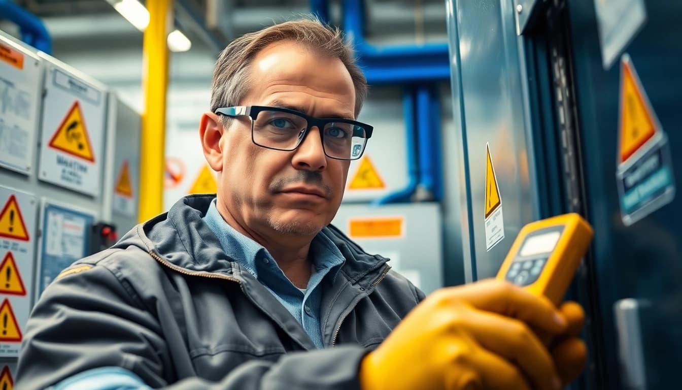 Durchführung der DGUV V3 Prüfung von Elektrotechnikern in einer professionellen Umgebung.