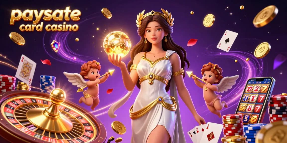 Erleben Sie die Aufregung in einem Paysafe Card Casino mit einer beeindruckenden Göttin, die eine goldene Kugel hält, umgeben von reichhaltigen Spielelementen.