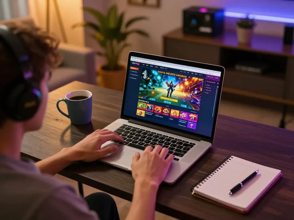 KJC player engaging in online casino gaming at home with notebook and laptop