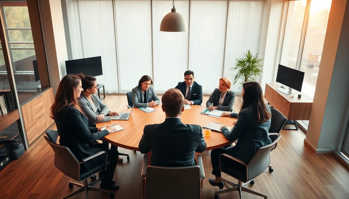 Professionelle Interaktion in der Personalvermittlung während einer Teamdiskussion in modernem Büro.