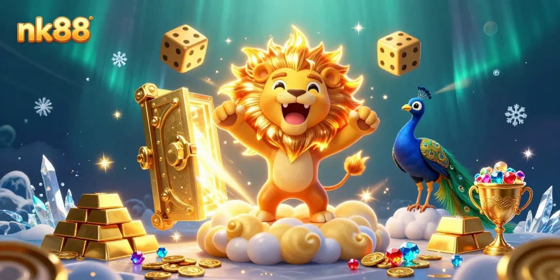 Join nk88 at the vibrant casino with a roaring sun lion and dynamic gaming elements.
