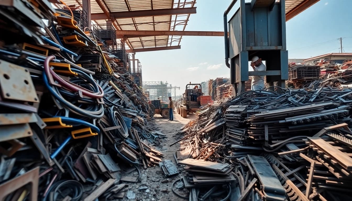 Efficient Schrottabholung Remscheid showcasing scrapyard processing metals with workers for top prices.