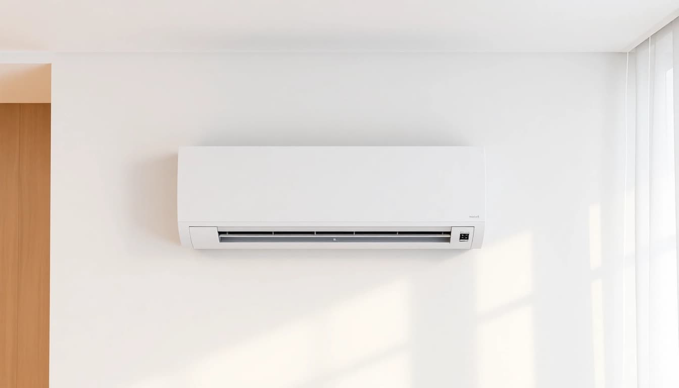 Klimaanlage in einem modernen Raum mit harmonischem Design und neutralen Farben.