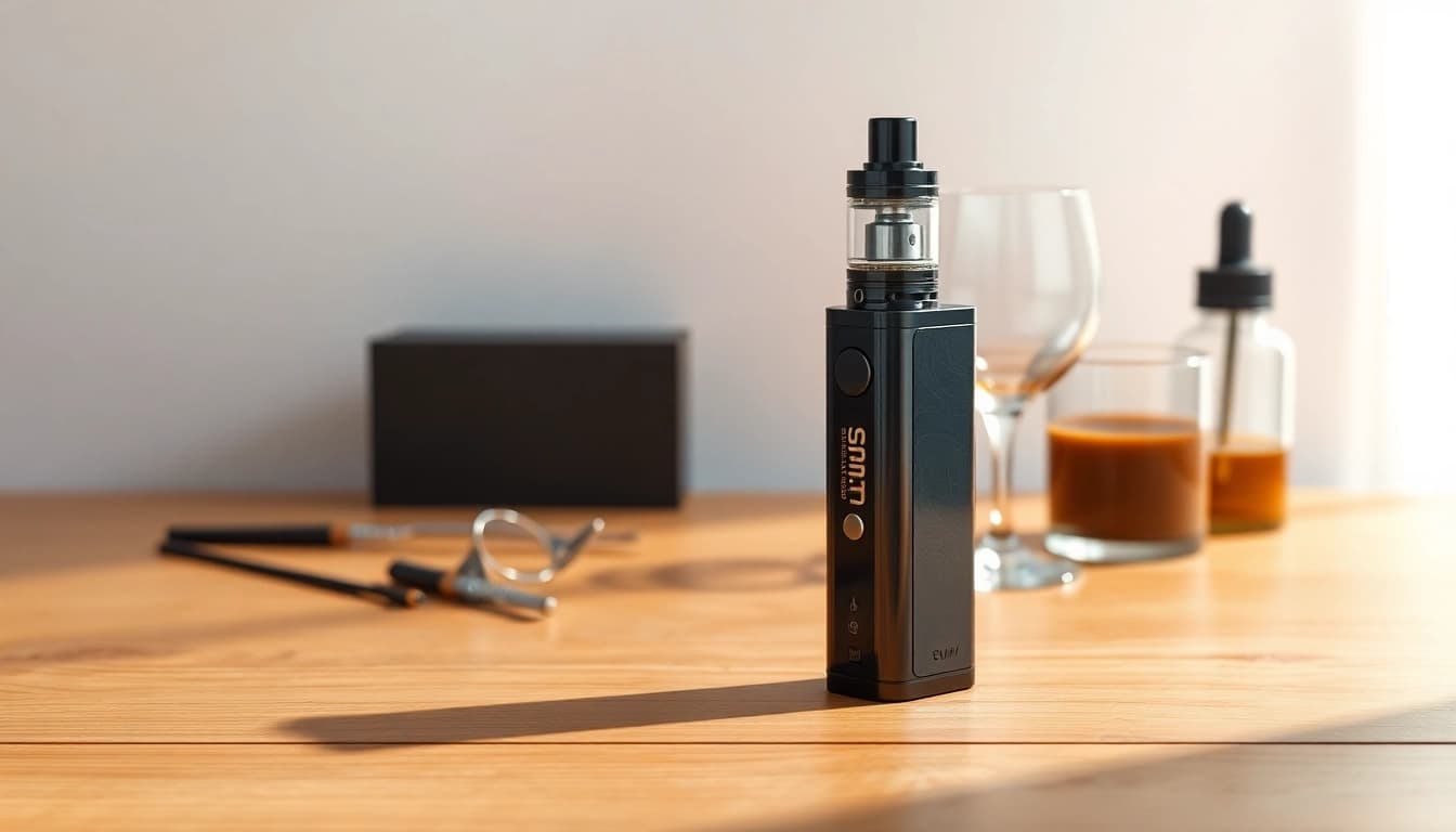 Vape Erlebnis mit hqd surv im Vordergrund, umgeben von stilvollen Accessoires.