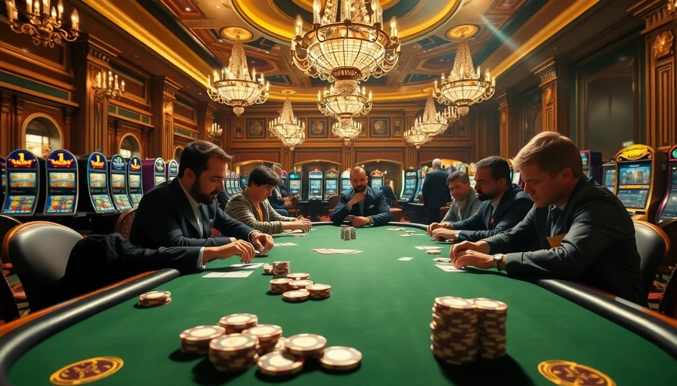 Erleben Sie die faszinierende Welt von casino spiele.de mit einem eleganten Poker-Match in einem Casino.