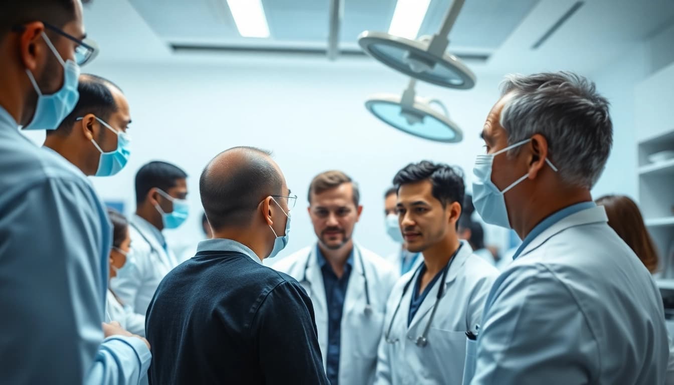 Erfahren Sie die Haartransplantation Türkei kosten in einem modernen Klinikumfeld mit Ärzten und Patienten.