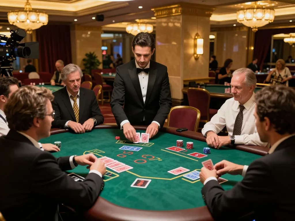 Players strategizing at the 3win blackjack table in a luxury casino setting