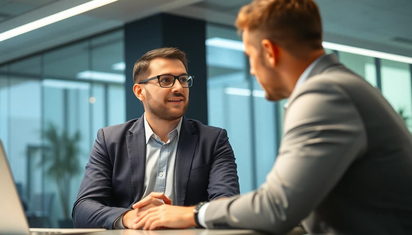 Headhunter berät Kandidaten in einem modernen Büro bei der Karriereplanung.