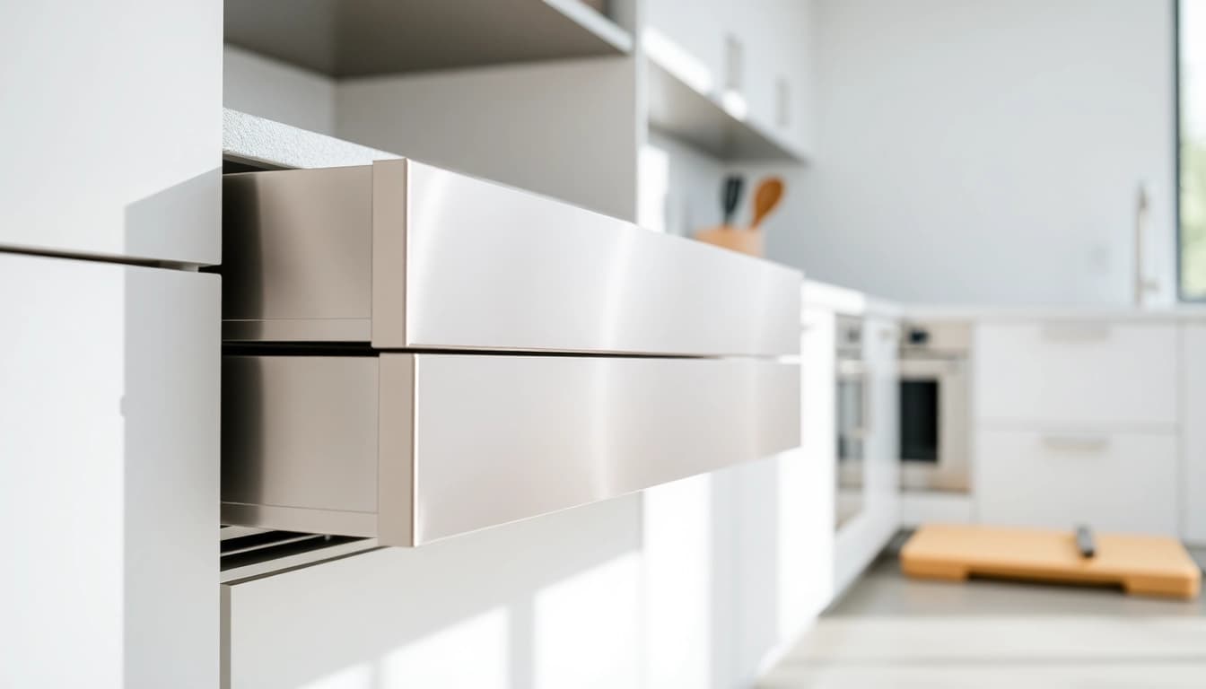 Die Vorteile des Double Wall Drawer System in einer modernen Küche visualisieren.