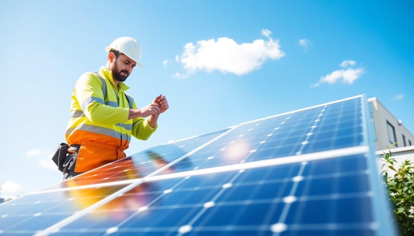 Solar Wien zeigt Experten bei der Installation von Solarpanels auf modernen Gebäuden