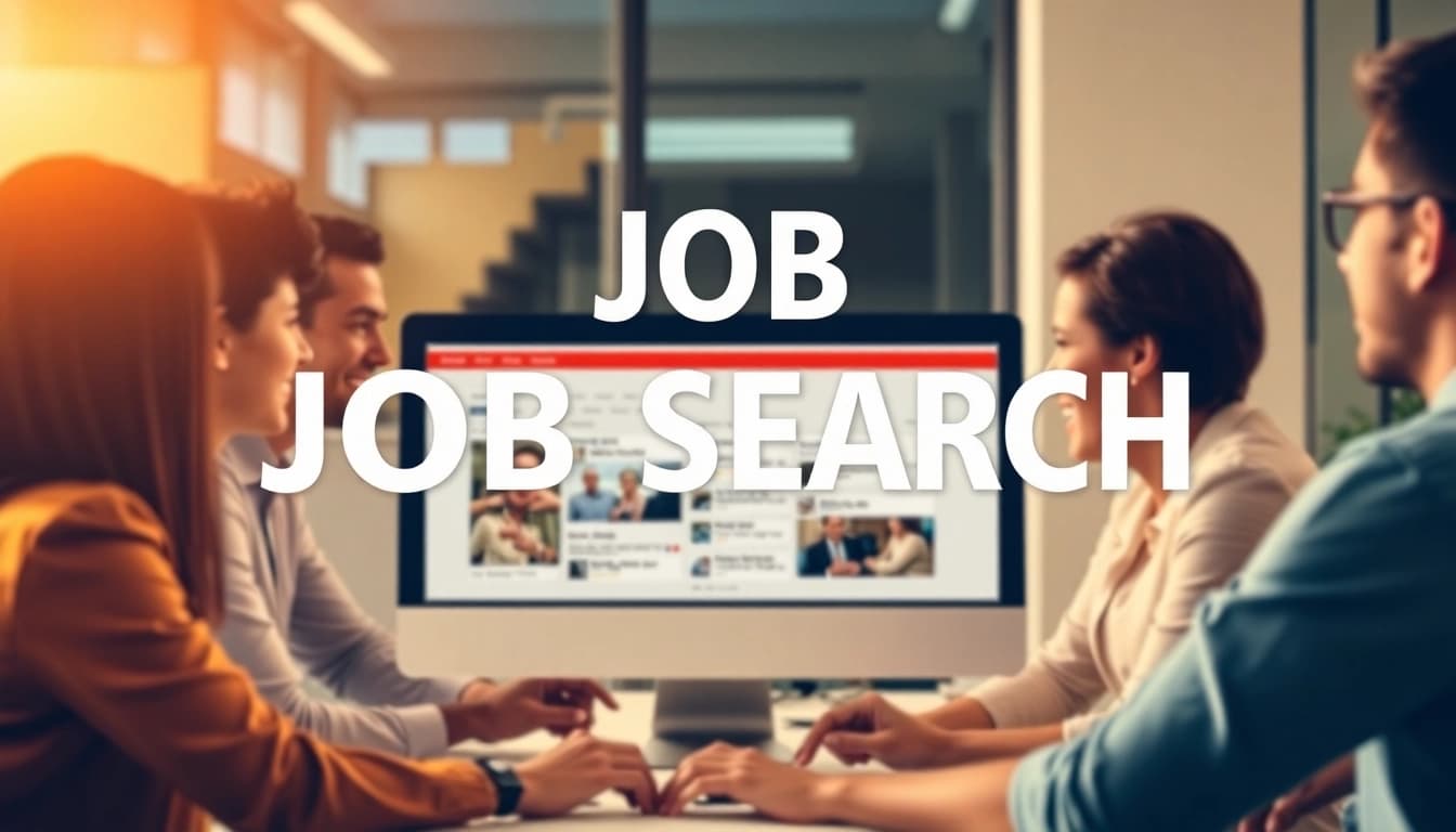 Stellenangebote: Explore diverse job opportunities displayed on a computer screen in a collaborative workspace.