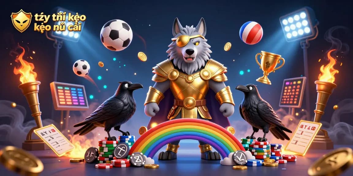 Engage in thrilling sports betting with tỷ lệ kèo kèo nhà cái, depicted in a vibrant 3D casino scene.