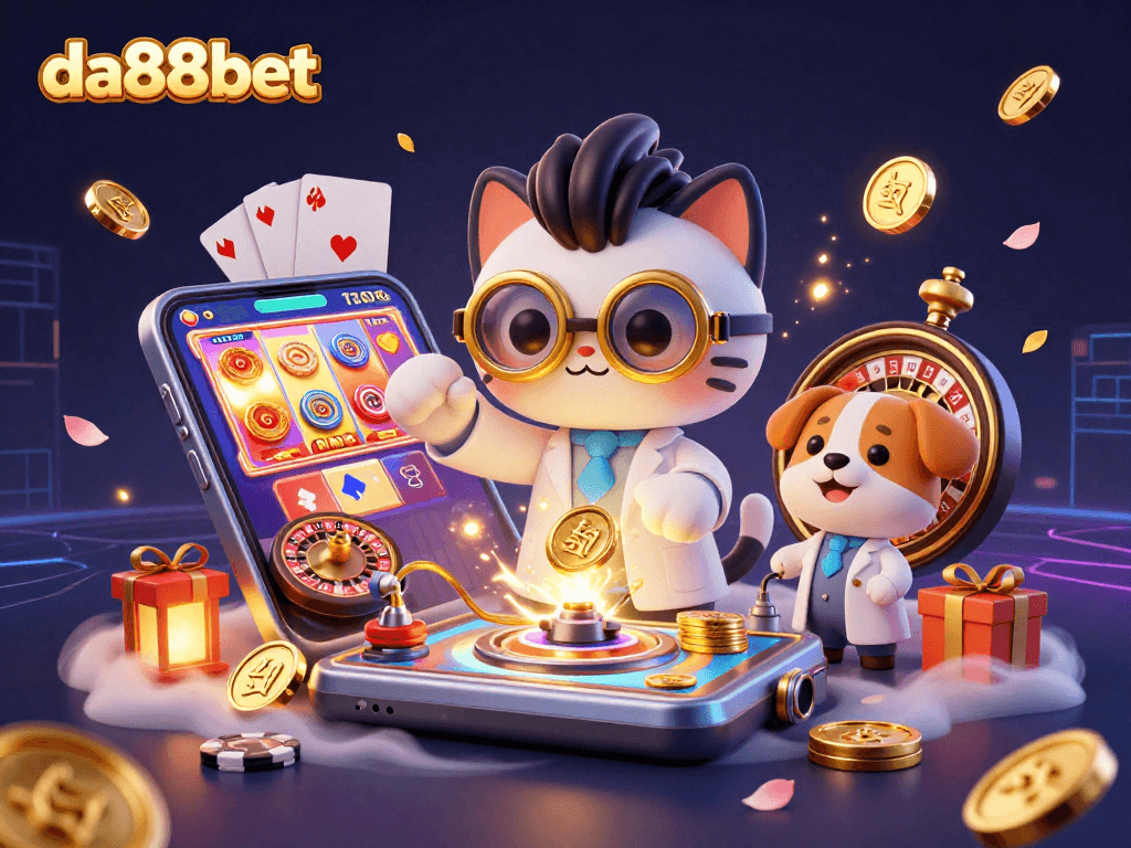 Play slots and jackpots at da88bet with golden coins and exciting game elements flying everywhere