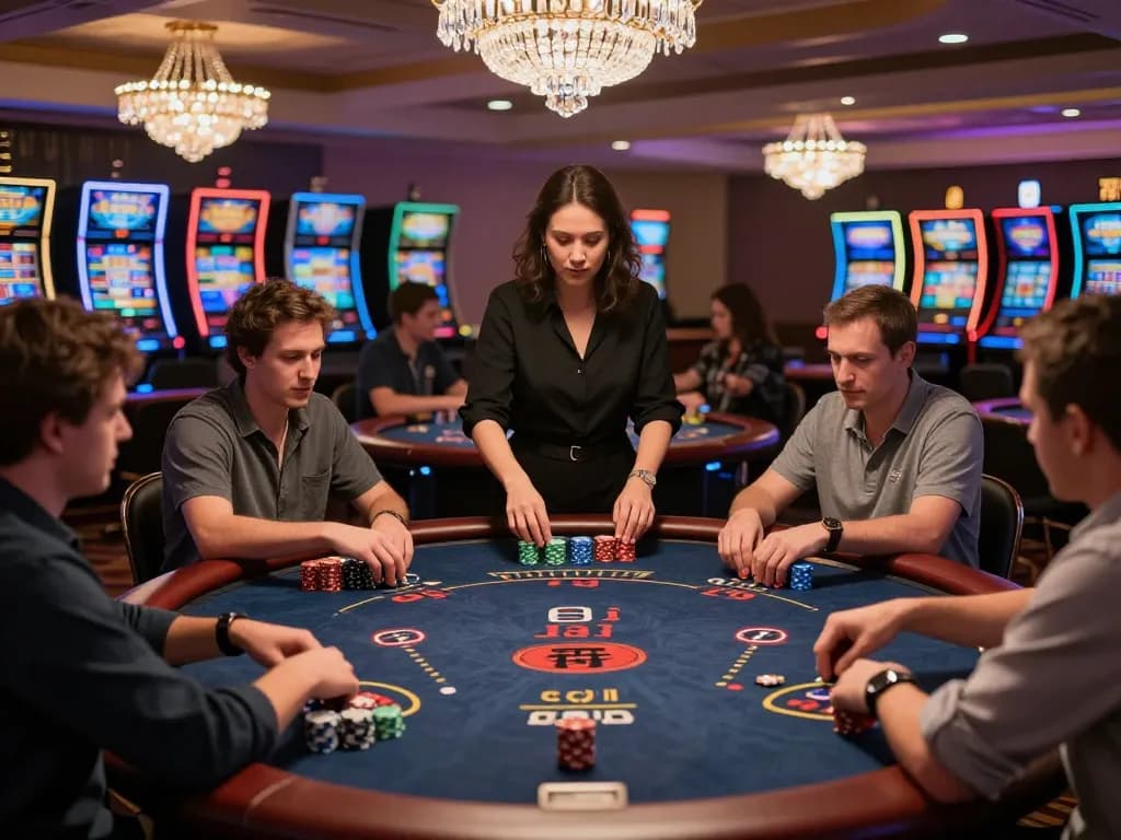 Players enjoying blackjack at SC88 COM casino, vibrant lighting and lively atmosphere