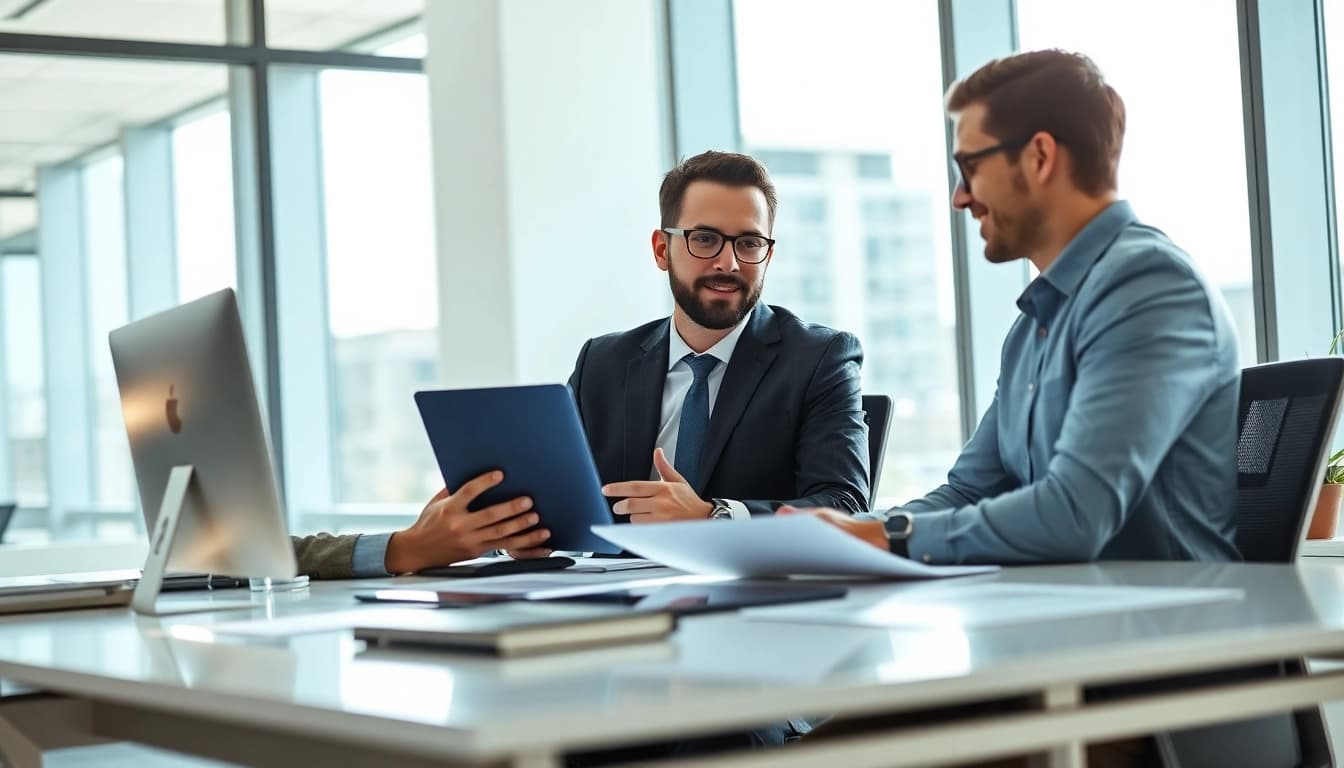 Headhunter Ingenieure analysiert Lebensläufe in einer modernen Umgebung.