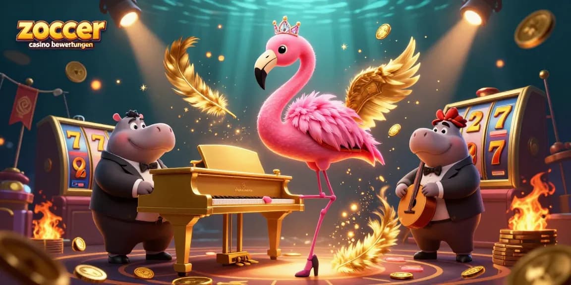 Zoccer casino bewertungen showcase vibrant 3D illustration with lively characters and slot elements for a captivating casino atmosphere.