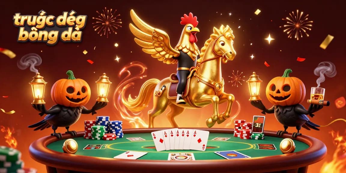 Experience trực tiếp bóng đá with a vibrant casino scene featuring a golden rooster and poker elements