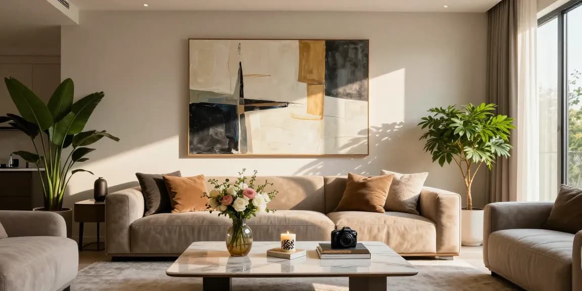 Moderne Wohnzimmer Bilder mit stilvollem Dekor und eleganten Wandbildern