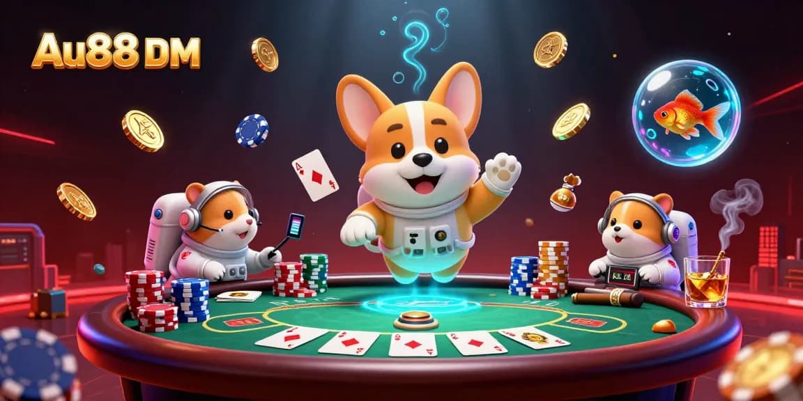 Experience excitement at Au88 DM with a vibrant 3D casino scene featuring playful characters.