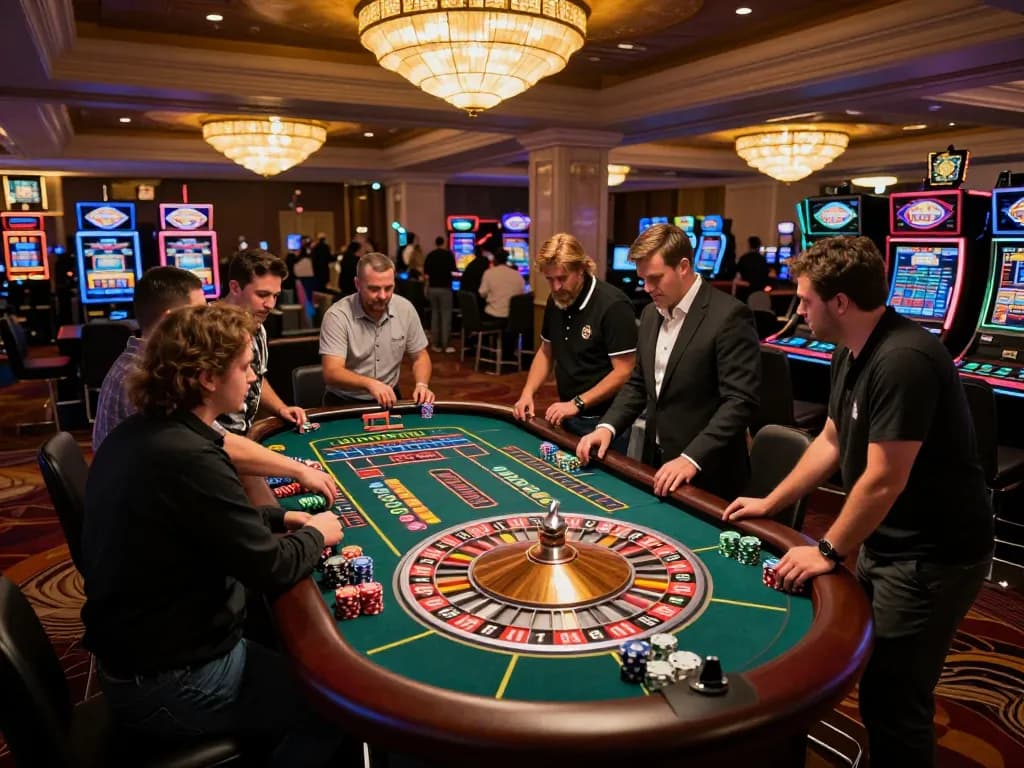 Fesselnde Roulette-Aktion mit Immobilienmakler Frankfurt Riedberg auf einem lebhaften Casino-Boden.