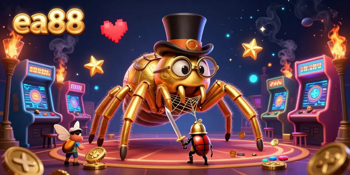 Experience exhilarating gaming adventures at ea88 with golden tarantulas in a vibrant casino scene.