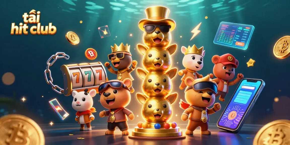 Engage in exciting gaming experiences at tải hit club, featuring a colorful casino totem and vibrant slot elements.