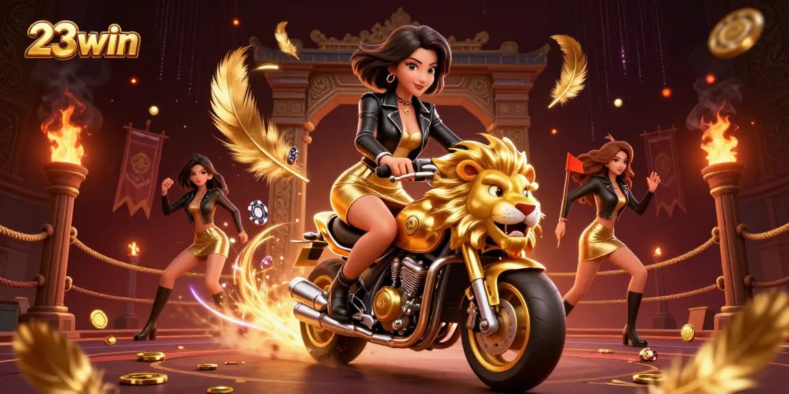 Experience thrilling wins at 23win with a glamorous Asian woman and dynamic casino game elements.