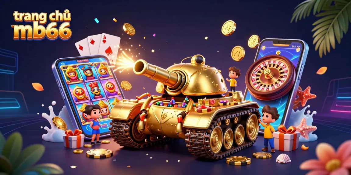 Experience thrilling gameplay at trang chủ mb66 with a vibrant casino battle scene featuring slot games and golden rewards.