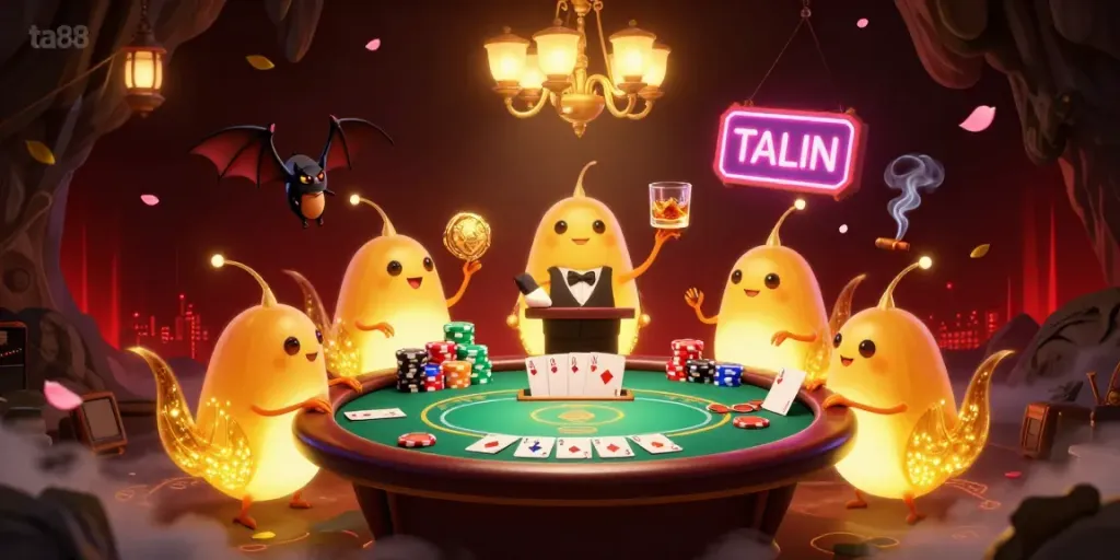Experience the thrill of ta88 in a dynamic gambling scene illuminated by glowworms enhancing the casino atmosphere.