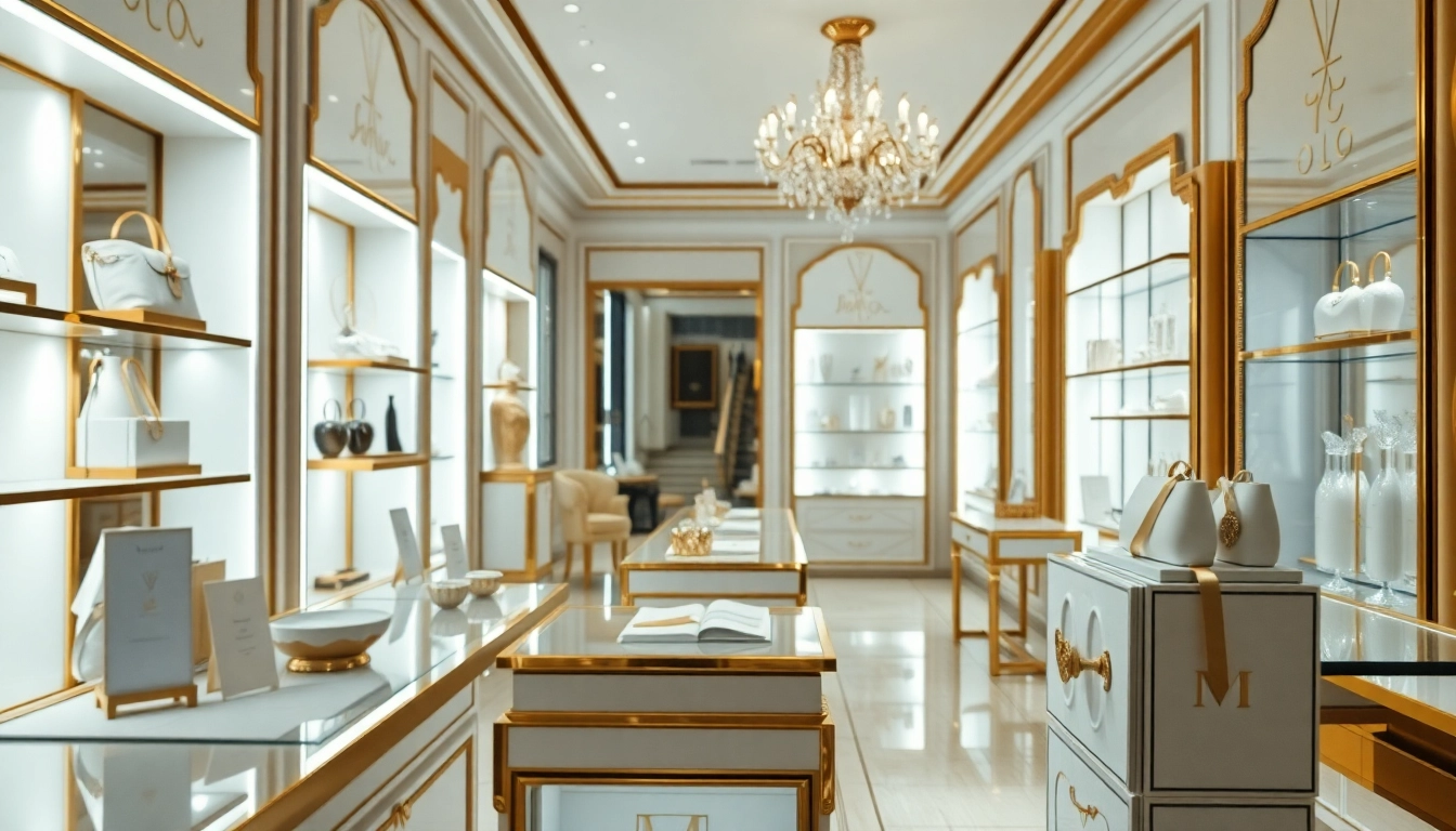 Luxury boutique showcasing exquisite items with detailed craftsmanship and elegant presentation.