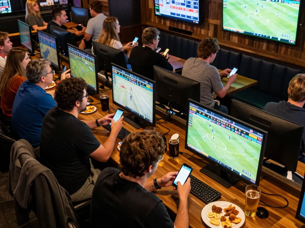 Engaging in live sports betting using smartphones in a lively sports bar environment