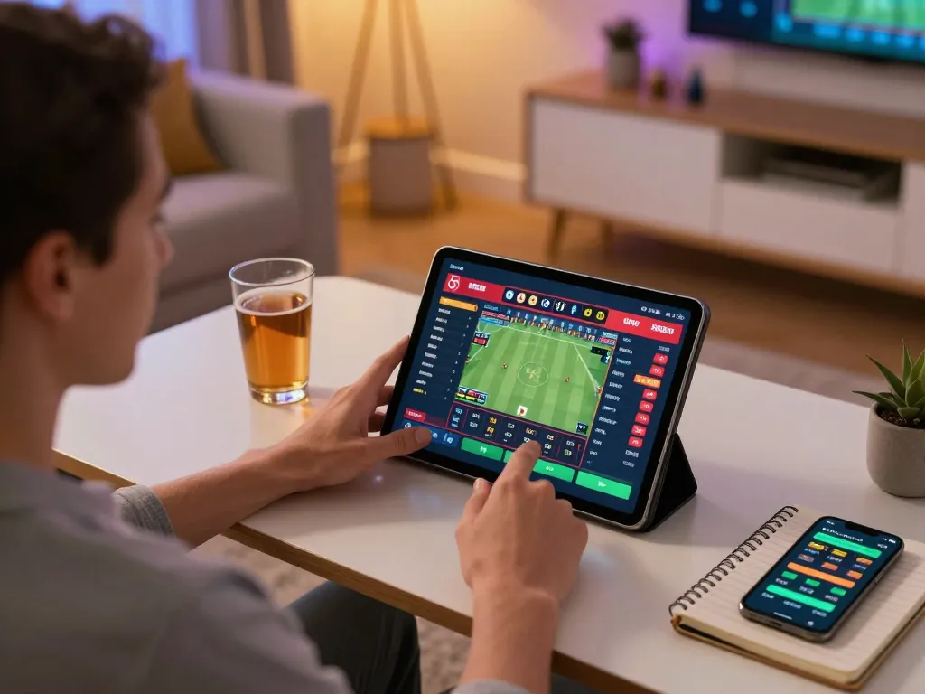 Engaging sports betting session on a tablet showcasing fabet live odds and match details