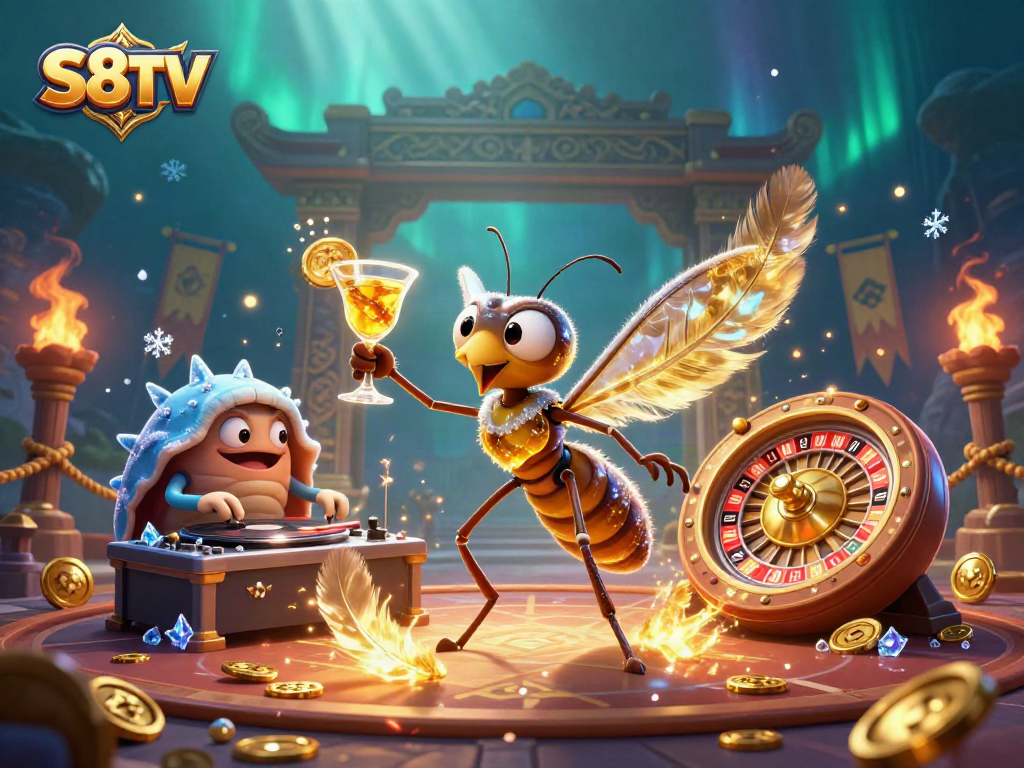 Experience exhilarating gameplay with S8TV's vibrant 3D casino scene featuring unique characters and elements.