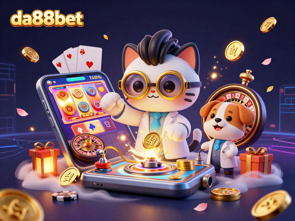 Play slots and jackpots at da88bet with golden coins and exciting game elements flying everywhere