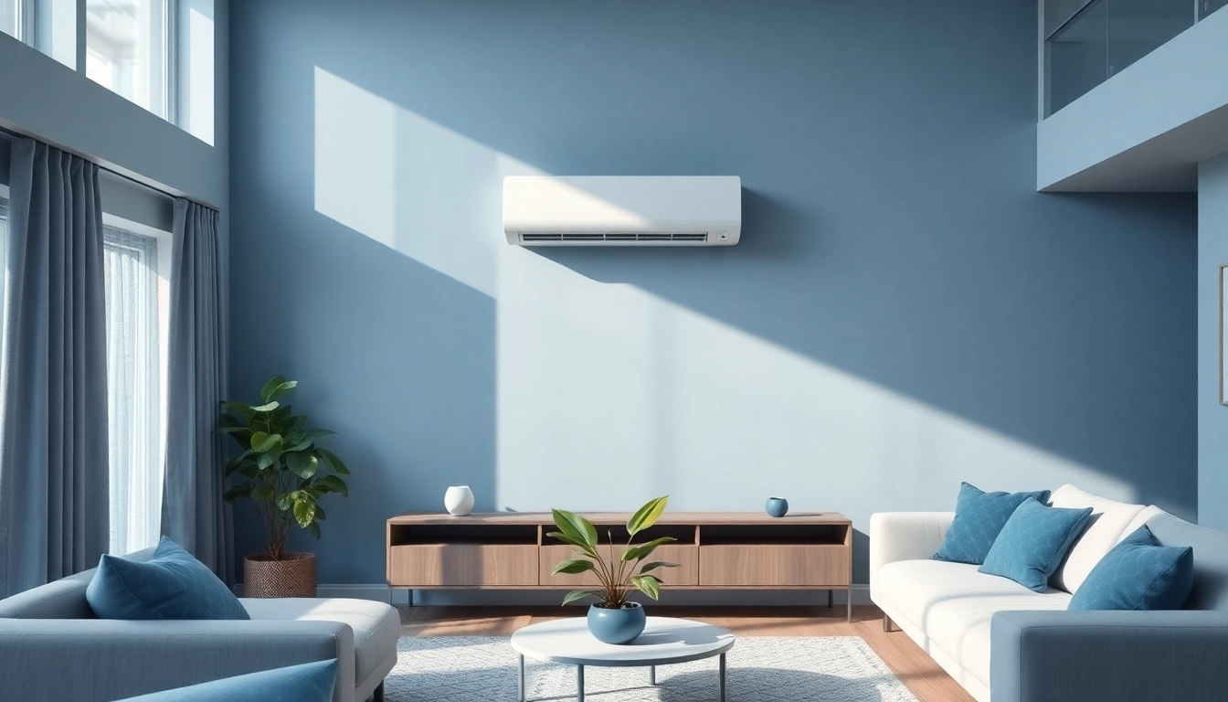 Klimaanlage transforming a modern living room into a cool and comfortable space with stylish decor.