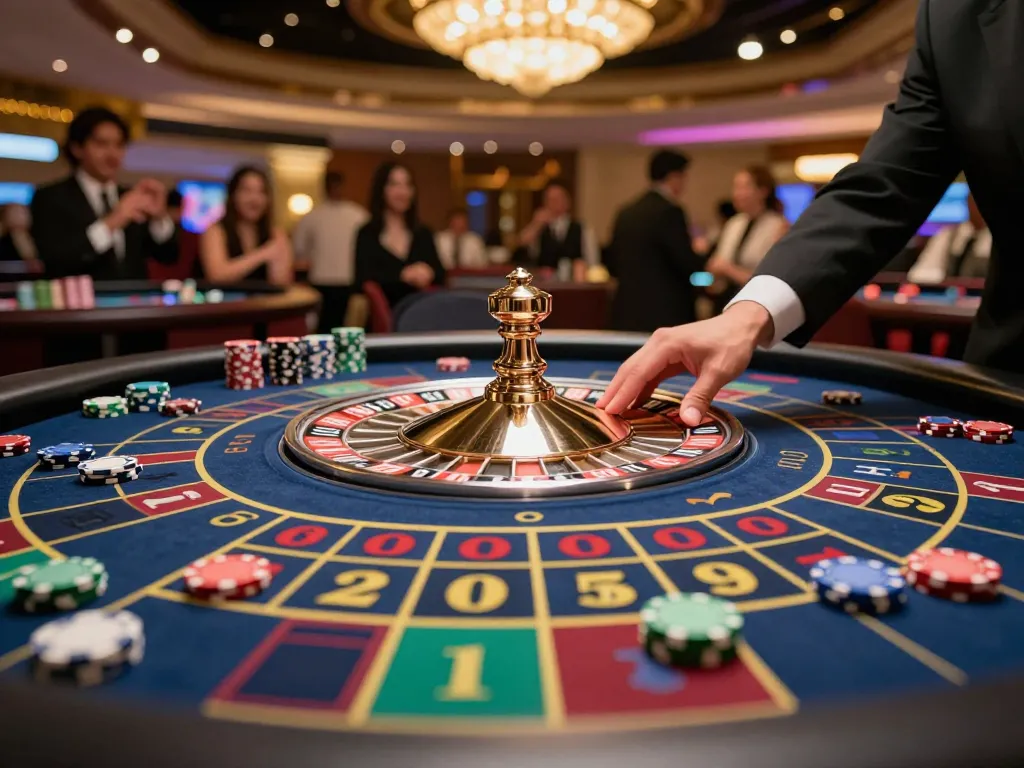 Go8 roulette bet placement at an upscale casino, capturing the excitement of gameplay.