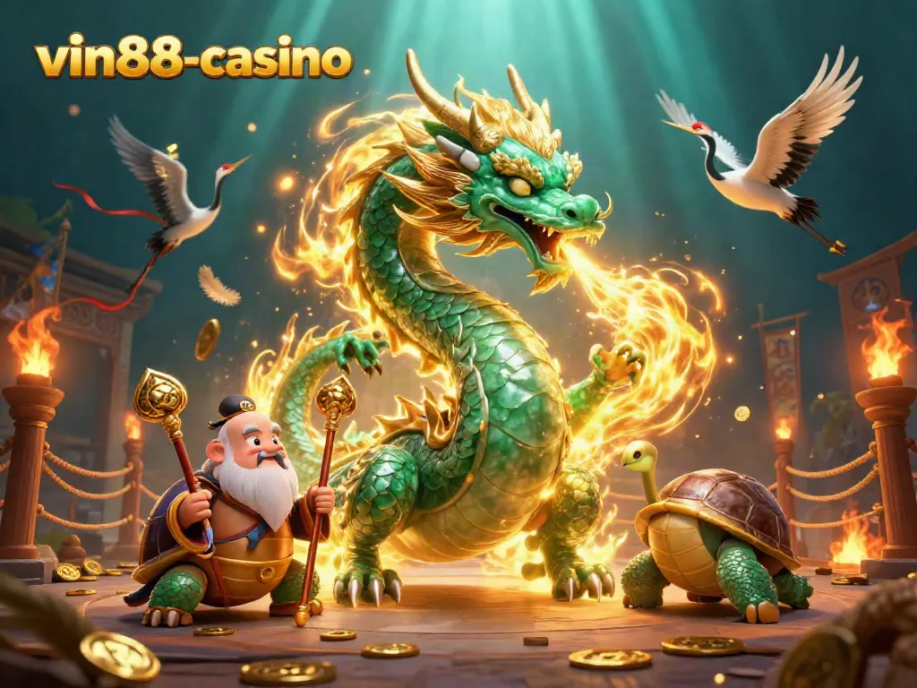 Play thrilling games at vin88-casino with an illustration of mythical elements and excitement.