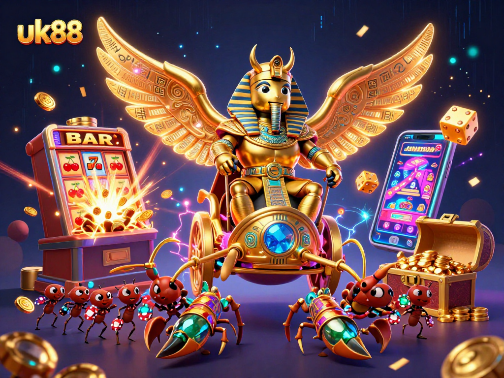 Engage with uk88's thrilling casino experiences featuring a golden scarab beetle and exciting gaming elements.