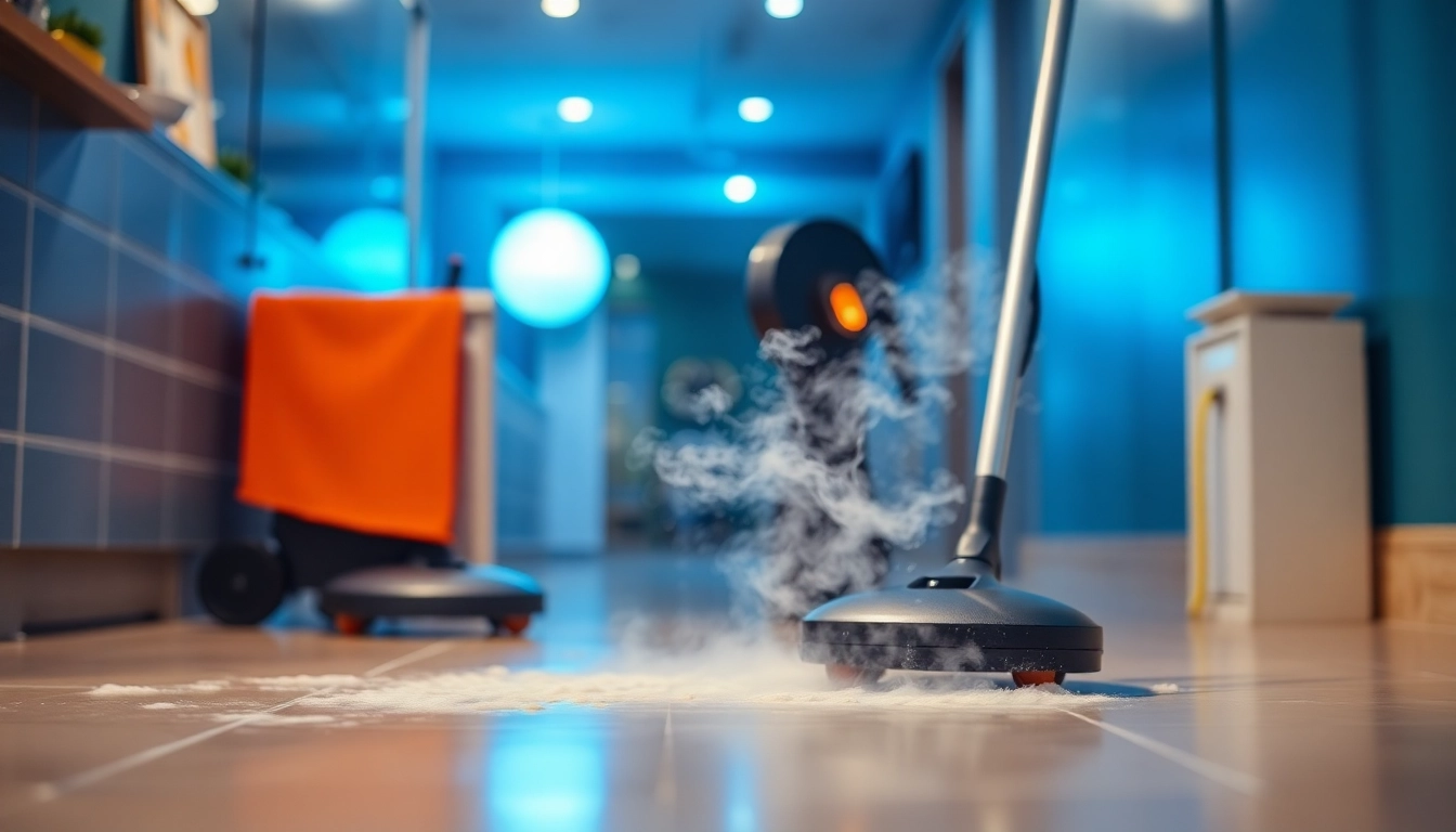 Efficient dampfreiniger cleaning tiled floors, showcasing its steam power and user-friendly design.