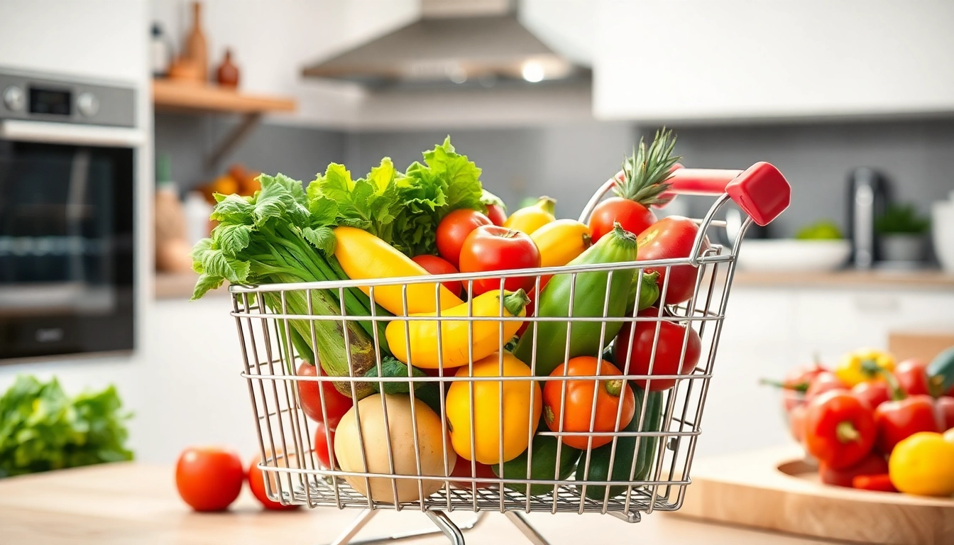 Frischer Obst- und Gemüsekorb für gesunden Gewichtsverlust - Einkauf für eine ausgewogene Ernährung.