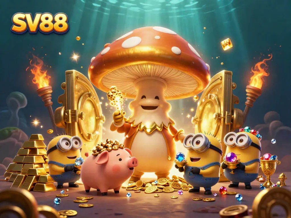 Experience thrilling gameplay at SV88 as the wizard conjures golden treasures in an enchanting casino scene.