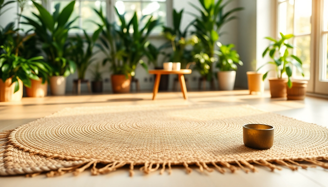 Hanfmatte stylishly showcased in a cozy, bright room with plants.