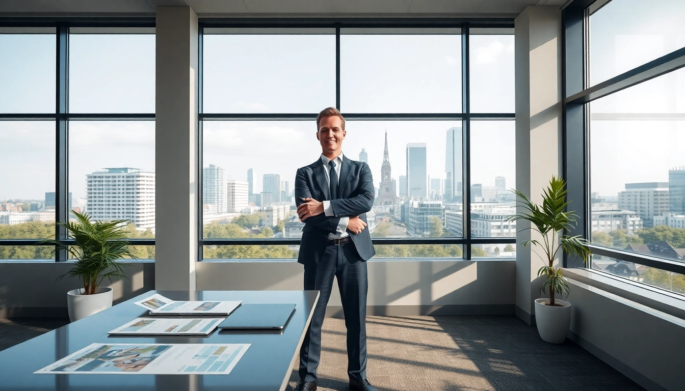 Immobilienmakler Frankfurt Preungesheim präsentiert seine Expertise in einem modernen Büro.