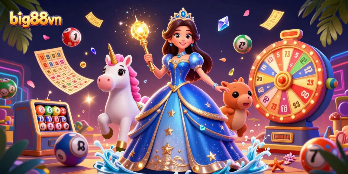Engage in big88vn's vibrant casino world featuring dynamic lottery balls and enchanting characters.