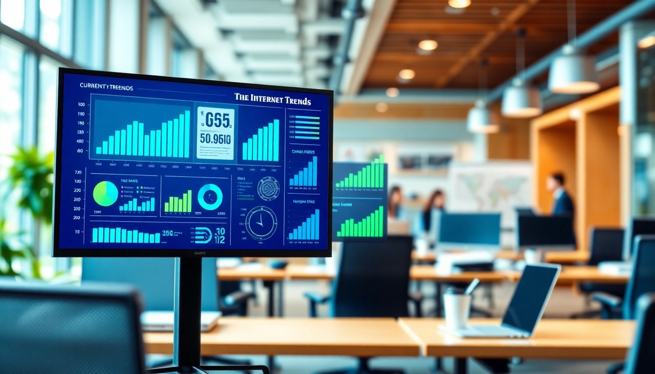 Exploring Internet Trends through dynamic graphics in a modern office setting