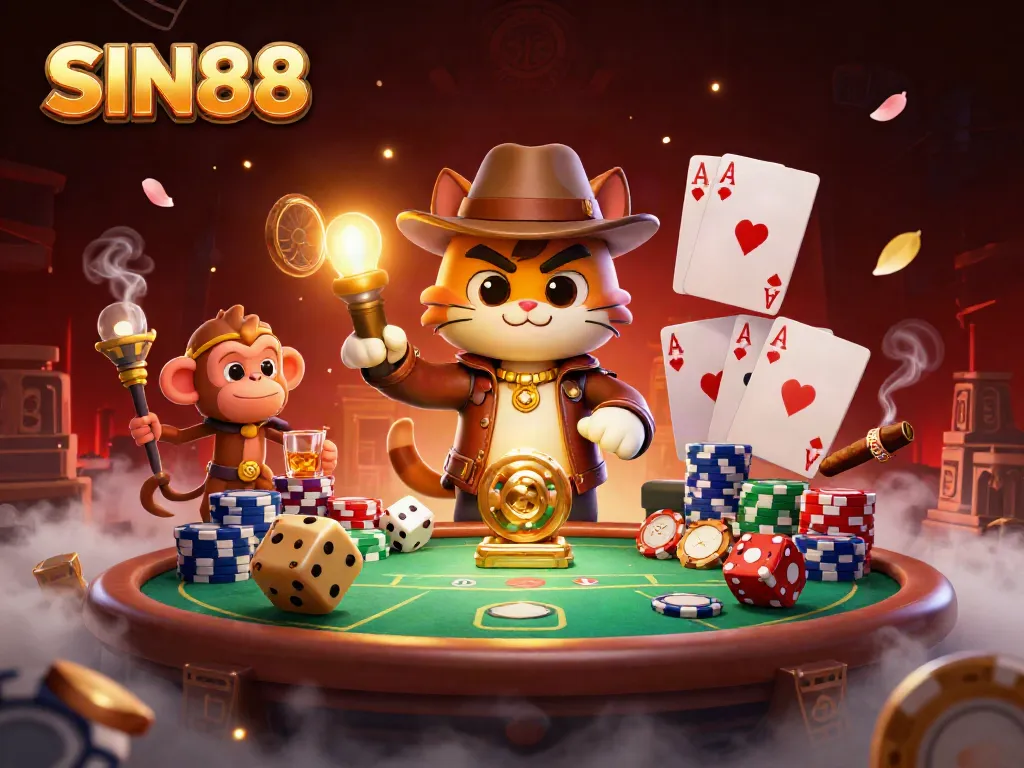 Experience thrilling gameplay at SIN88 with a dynamic scene featuring characters and vibrant casino elements.