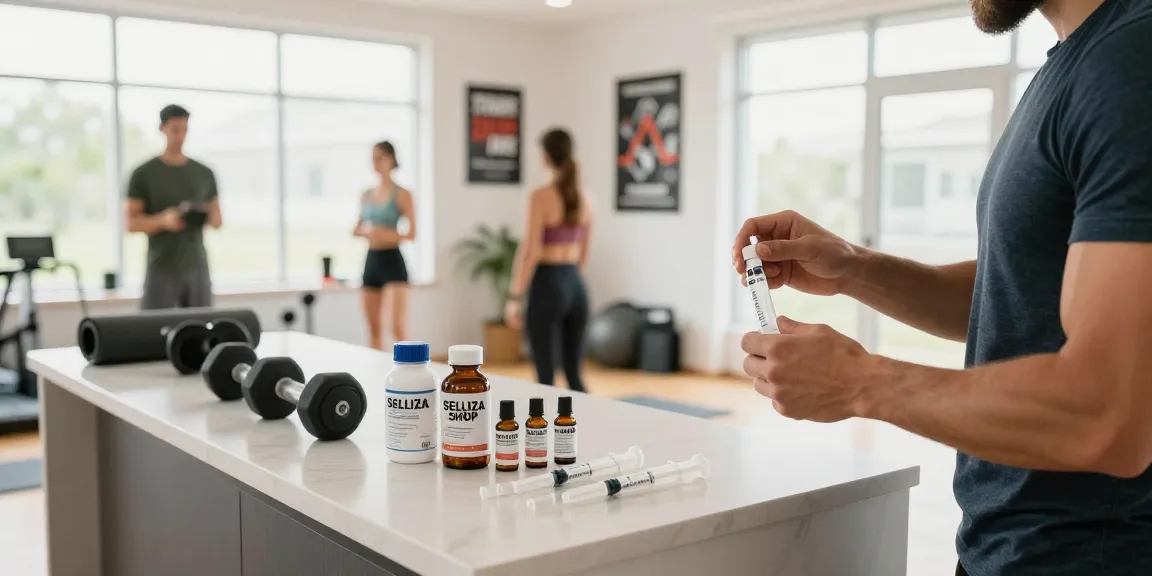 Verwendung von Selliza Shop Produkten in einem heimischen Fitnessstudio mit motivierenden Elementen.