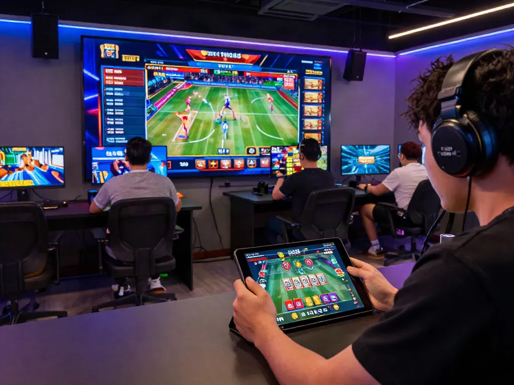Dynamic gaming scene with players using the app XO88 for seamless betting
